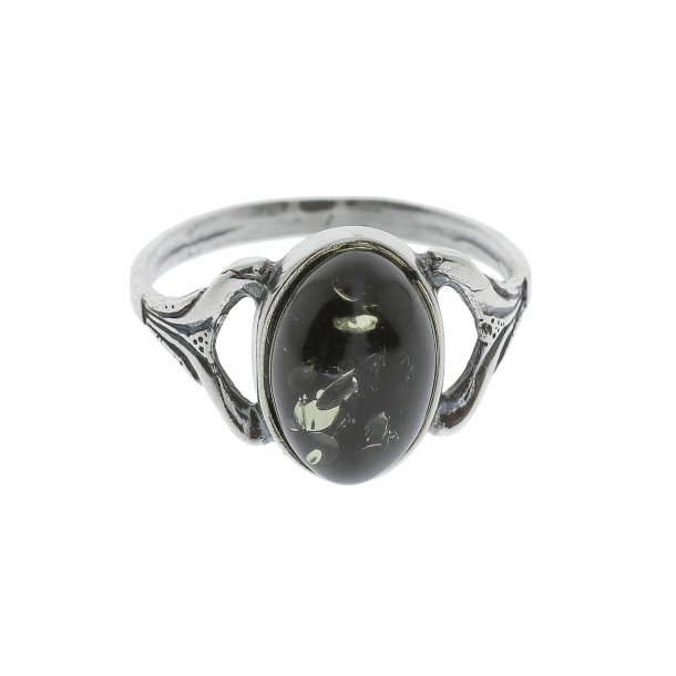 Oval Ring I Sterling Slv Og Rav