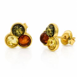 Kleeblatt Ohrstecker mit Echtem Bernstein in Vergoldetem 925 Sterling Silber