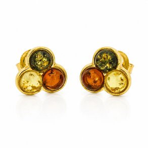 Kleeblatt Ohrstecker mit Echtem Bernstein in Vergoldetem 925 Sterling Silber