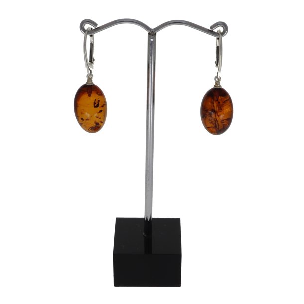 �gte Rav �reringe i Sterling S�lv � H�ndlavede Cognac Rav Dr�ber