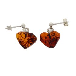 Brunt rav hjerte restikker af gte rav og Sterling slv . 925 