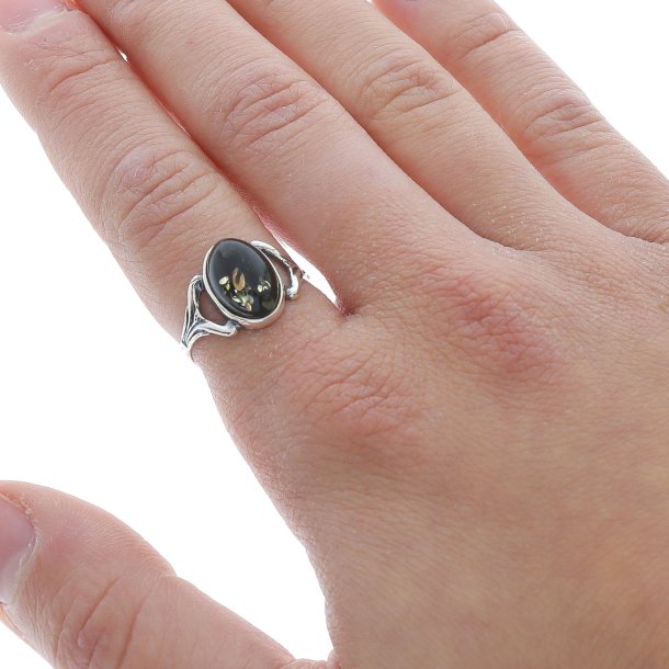 Oval Ring I Sterling Slv Og Rav