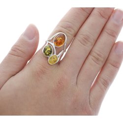 Blge Ringen I Sterling Slv Og Rav