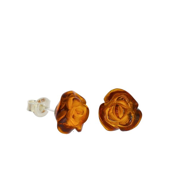 Rosen Ohrstecker aus echtem Bernstein und Sterlingsilber. 925 