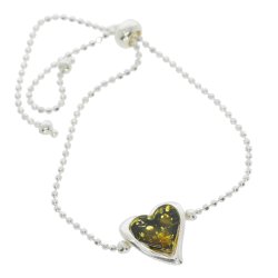 Hjertearmbnd I Sterling Slv Og Grn Rav 