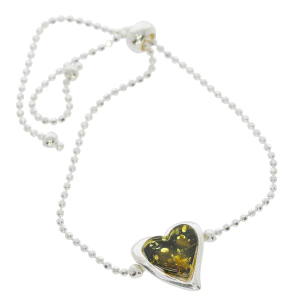 Hjertearmbnd I Sterling Slv Og Grn Rav 