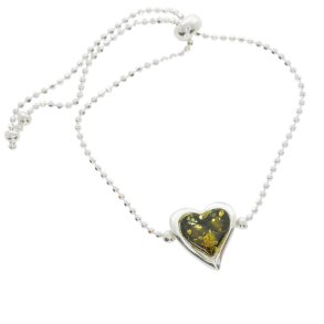 Hjertearmbnd I Sterling Slv Og Grn Rav 