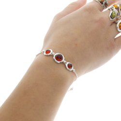 Sterling Slv Armbnd Med Rdlige Rav Elementer