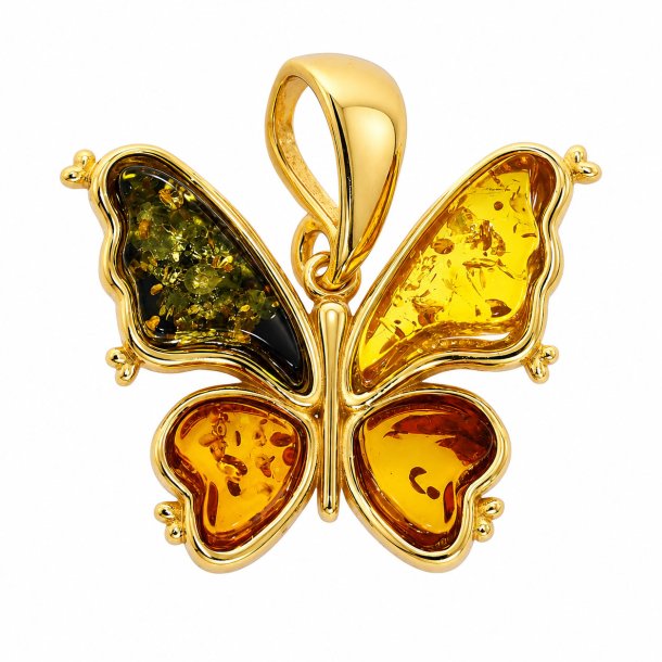 Schmetterling Anh�nger mit Echtem Bernstein aus Vergoldetem 925 Sterling Silber