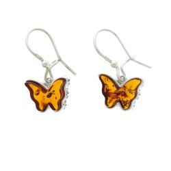Sommerfugle �reringe i Sterling S�lv med �gte Dansk Rav. 