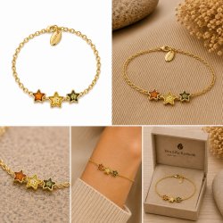 Stjerner fra Himlen - Fin Forgyldt Armb�nd Med Rav Elementer