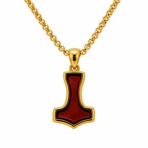 Thor's Hammer Anh�nger aus Bernstein und vergoldetem Sterlingsilber