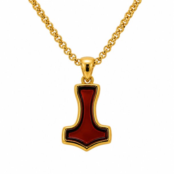 Thor's Hammer Anh�nger aus Bernstein und vergoldetem Sterlingsilber