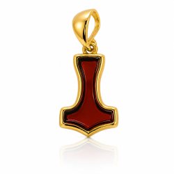 Thor's Hammer Anh�nger aus Bernstein und vergoldetem Sterlingsilber
