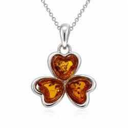Kleeblatt Anh�nger mit Echtem Bernstein aus 925 Sterling Silber