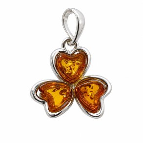 Kleeblatt Anh�nger mit Echtem Bernstein aus 925 Sterling Silber