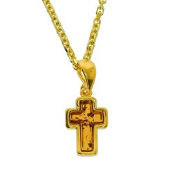 Kreuz-Anh�nger aus Bernstein und vergoldetem Silber