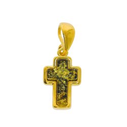 Kreuz-Anh�nger aus Bernstein und vergoldetem Silber