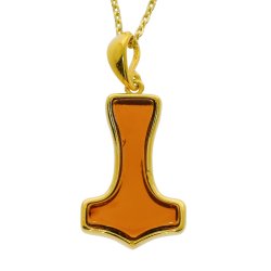Thor's Hammer Anh�nger aus Bernstein und vergoldetem Sterlingsilber