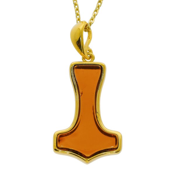 Thor's Hammer Anh�nger aus Bernstein und vergoldetem Sterlingsilber