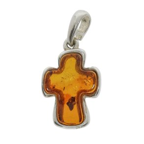 Kors Vedhng I Sterling Slv Og Rav