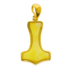 Thor's Hammer Anh�nger aus Bernstein und vergoldetem Sterlingsilber