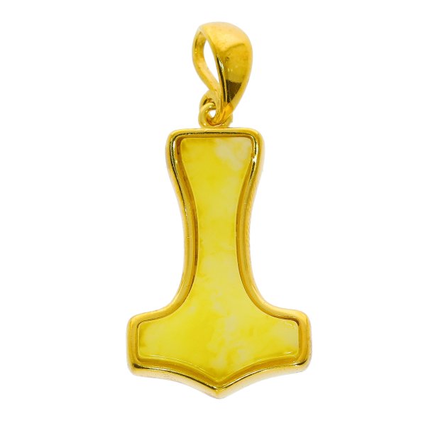 Thor's Hammer Anh�nger aus Bernstein und vergoldetem Sterlingsilber